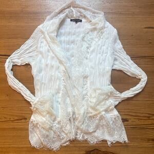 Violet & Claire ivory fairy lace sheer long sleeve button blouse SIZE‎ M